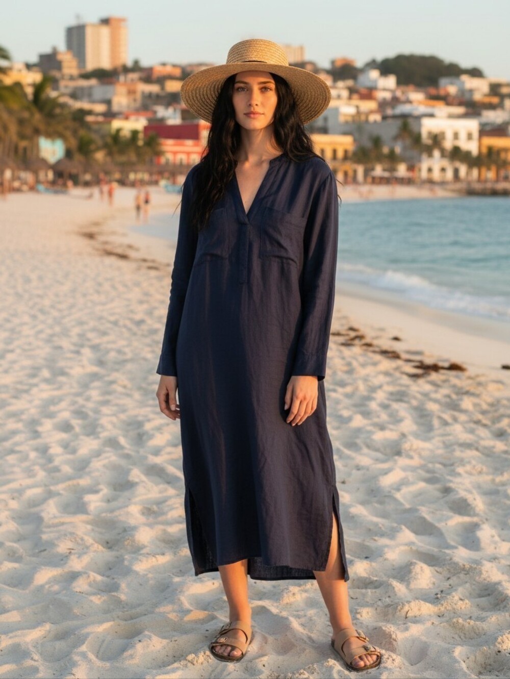 Tommy Bahama Womens Silk Linen Tunic Boho Shirt Dress Two Palms